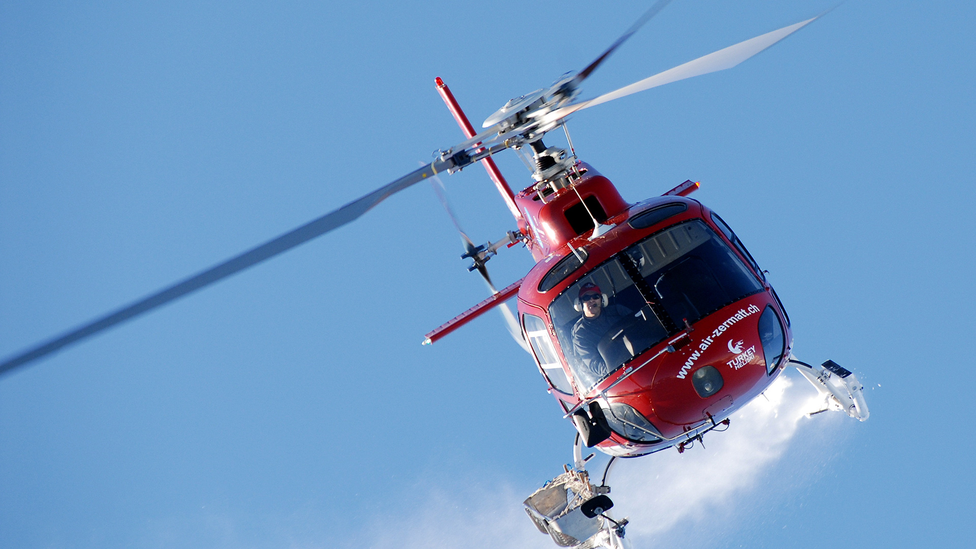 An helicopter flying